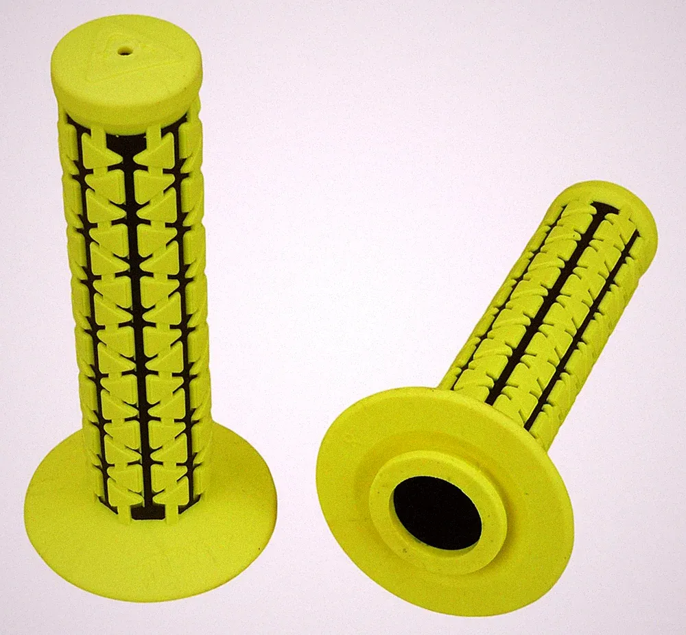 AME Dual old school BMX Duals bicycle grips - FLUORESCENT YELLOW over BLACK